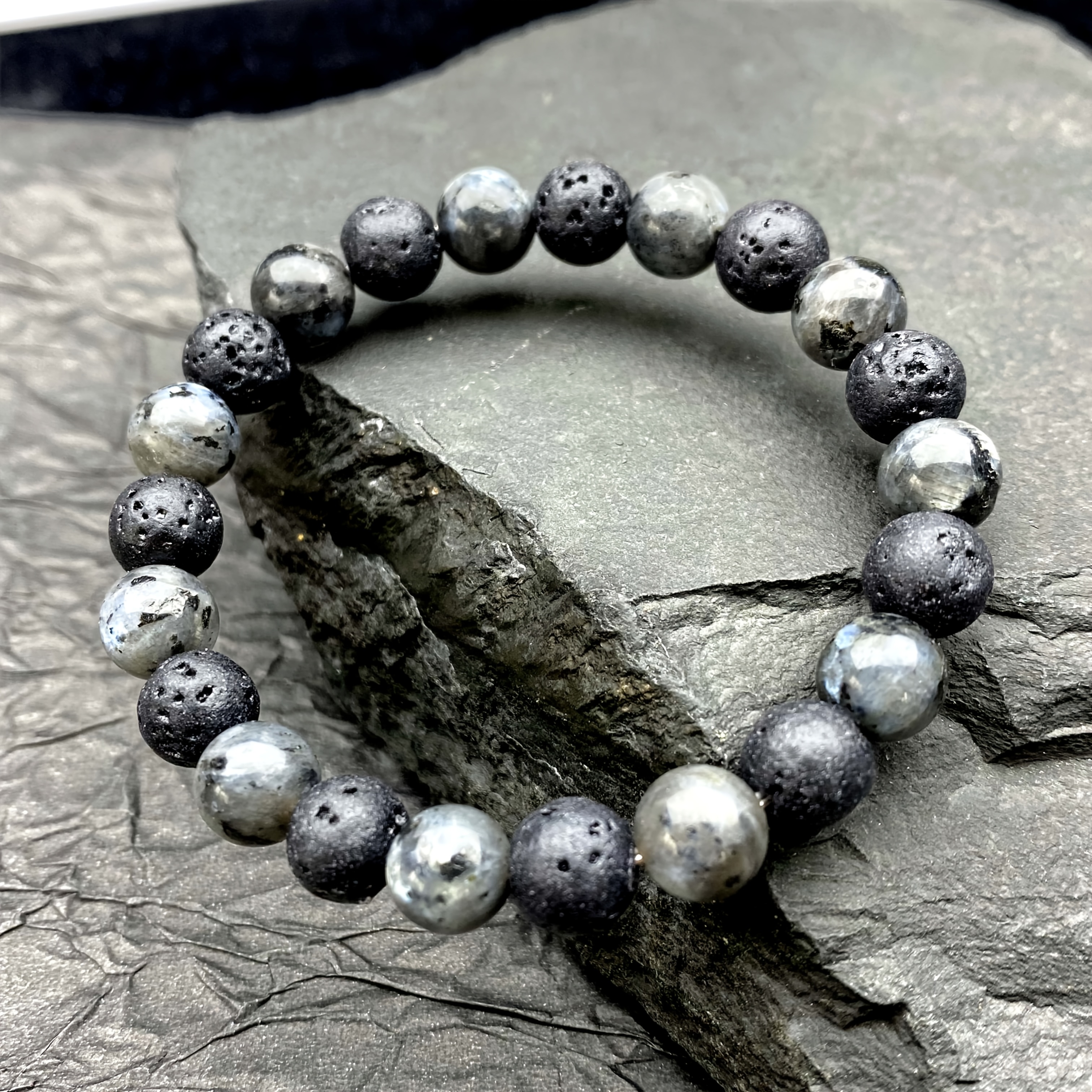 Natural Black Glitter Stone Elastic Bracelet, Unisex Gift